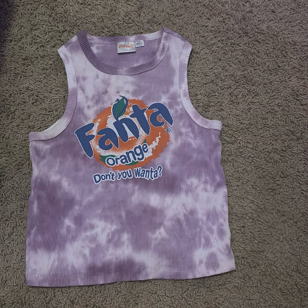 S/M Purple and White Tie Dye Fanta Coca Cola Tank Top